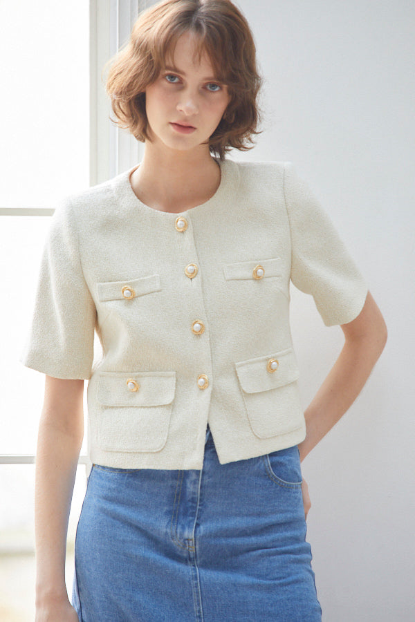 Gigi Tweed Little Jacket -Ecru-