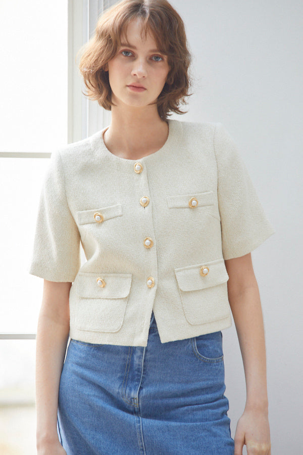 Gigi Tweed Little Jacket -Ecru-