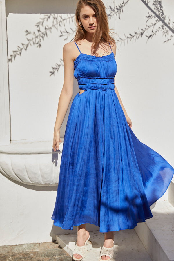 Julia Satin Long Dress <br> -Blue-