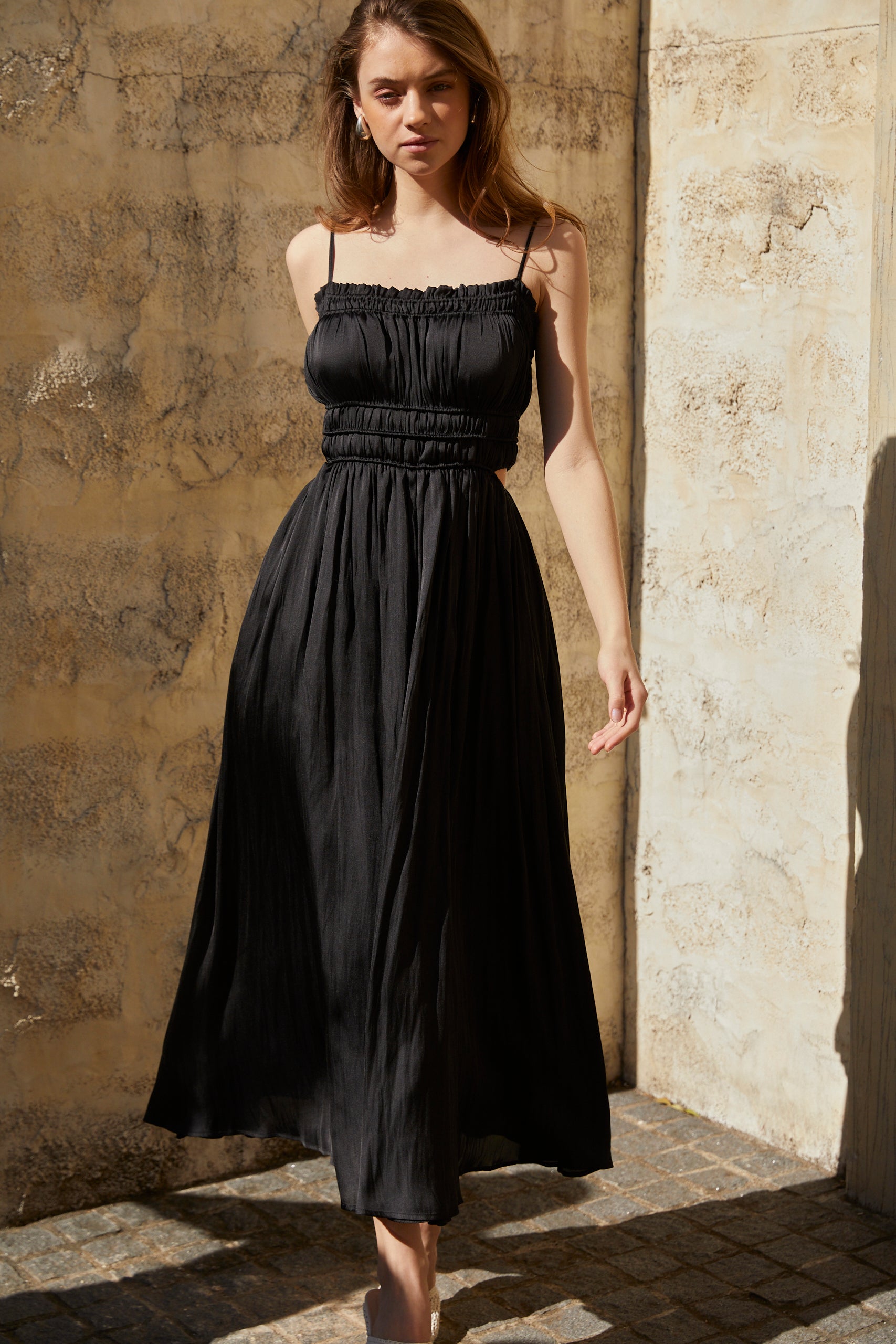 Julia Satin Long Dress <br> -BLK-