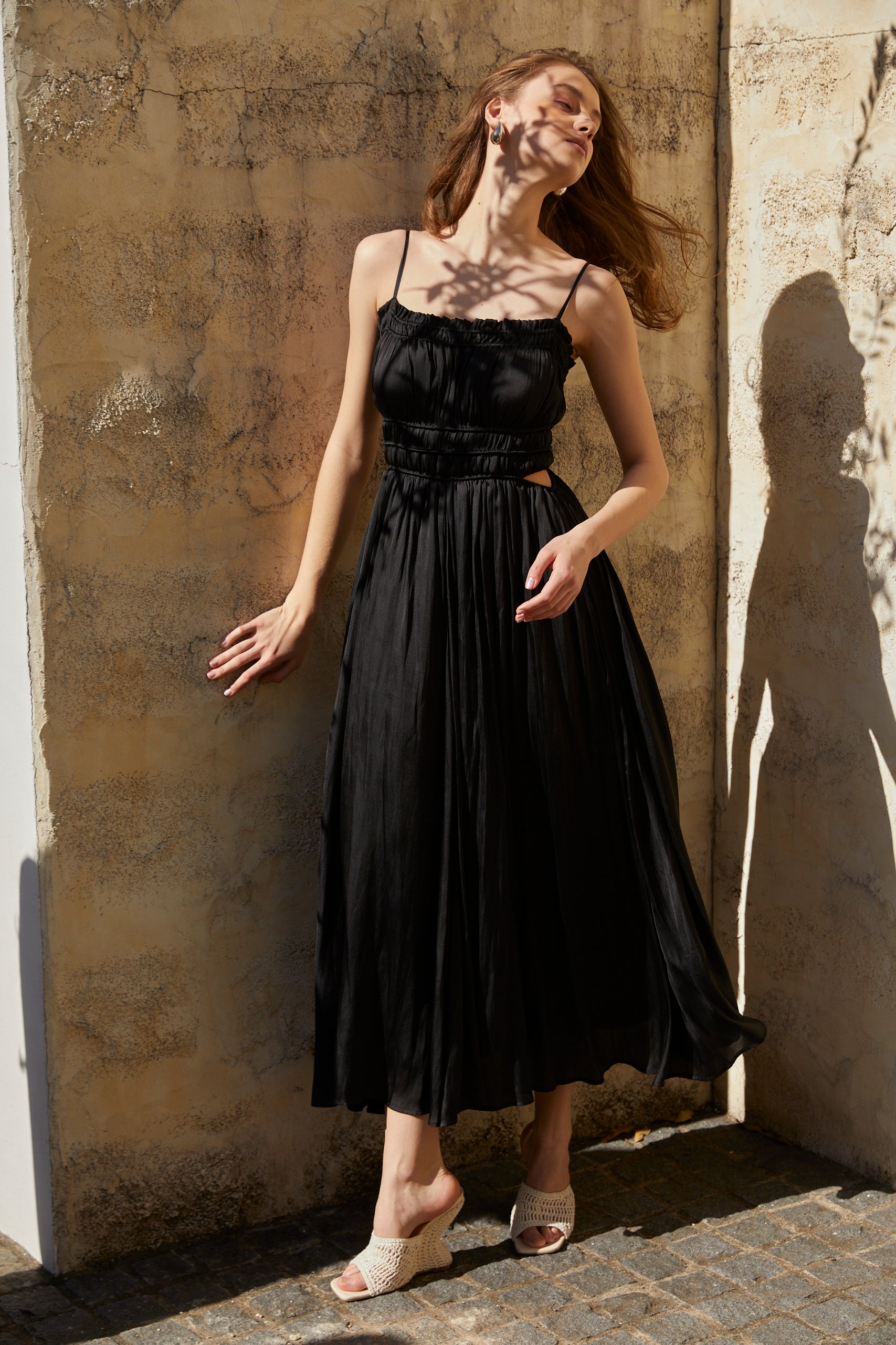 Julia Satin Long Dress <br> -BLK-