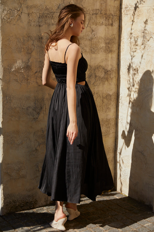 Julia Satin Long Dress <br> -BLK-