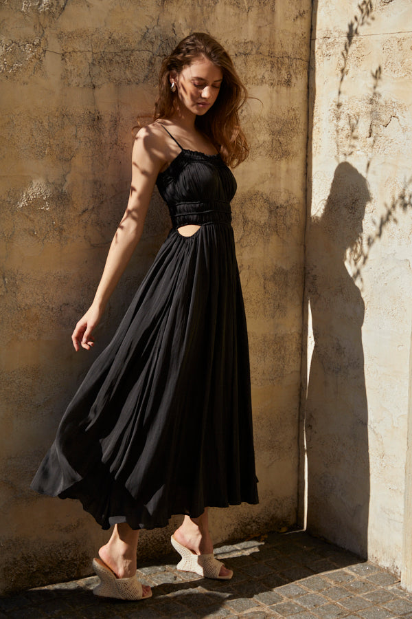 Julia Satin Long Dress <br> -BLK-