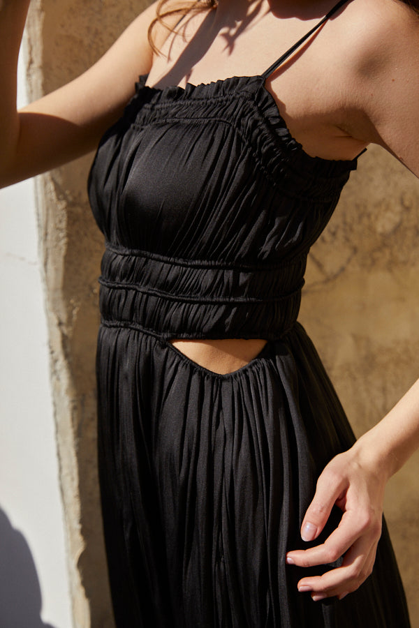 Julia Satin Long Dress <br> -BLK-