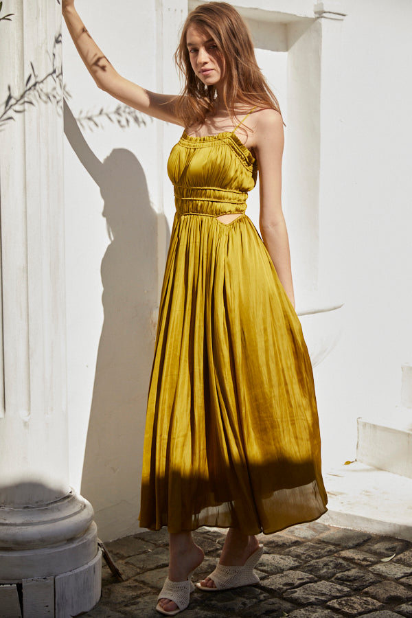 Julia Satin Long Dress <br> -Canola-