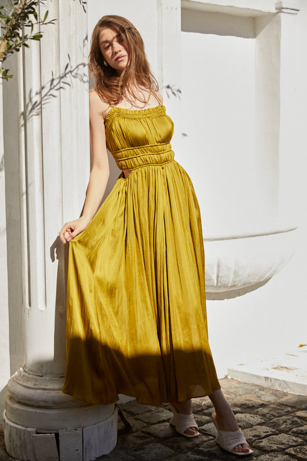 Julia Satin Long Dress <br> -Canola-