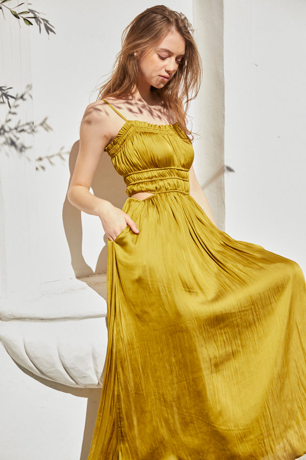 Julia Satin Long Dress <br> -Canola-