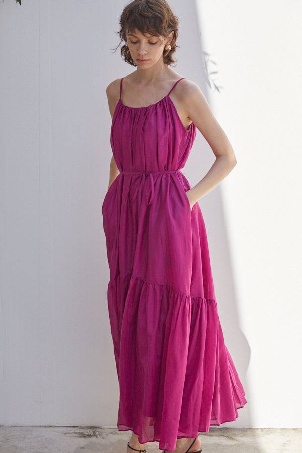 Dramatic summer belted dress <br> -raspberry.PNK-