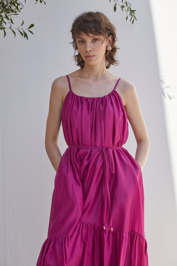 Dramatic summer belted dress <br> -raspberry.PNK-