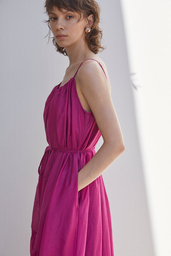 Dramatic summer belted dress <br> -raspberry.PNK-