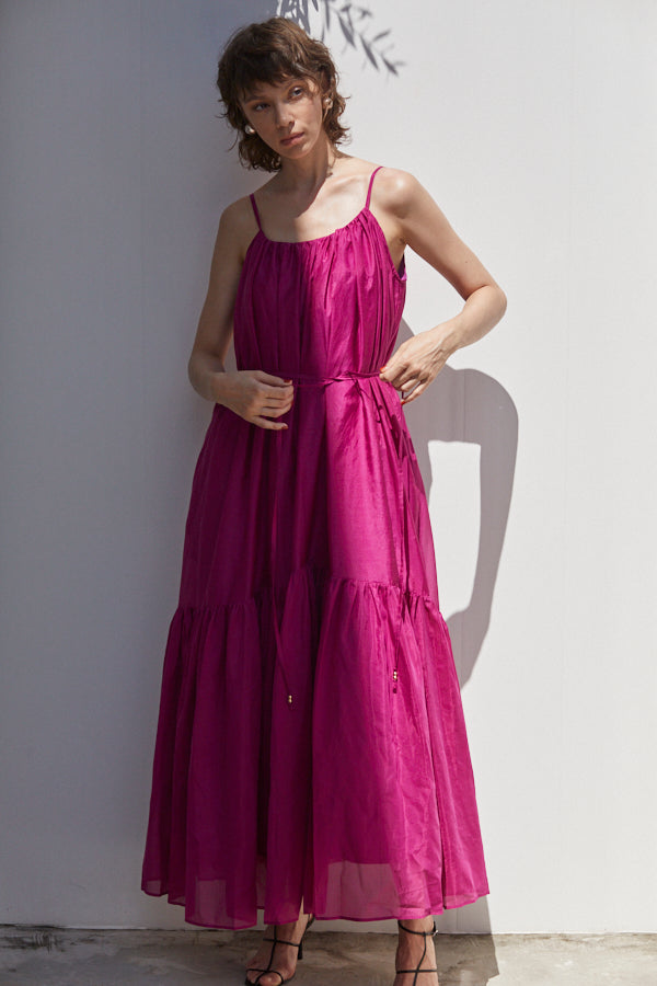 Dramatic summer belted dress <br> -raspberry.PNK-