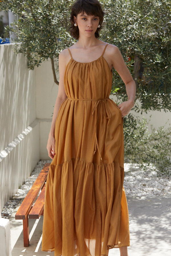 Dramatic summer belted dress <br> -MSD-