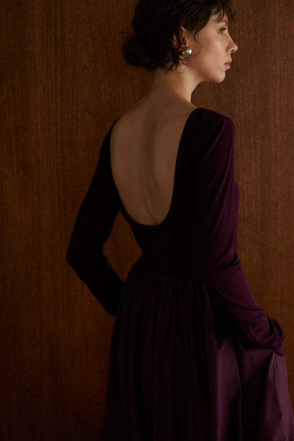 Adeline Open-back Dress  <br> -Deep.Wine-