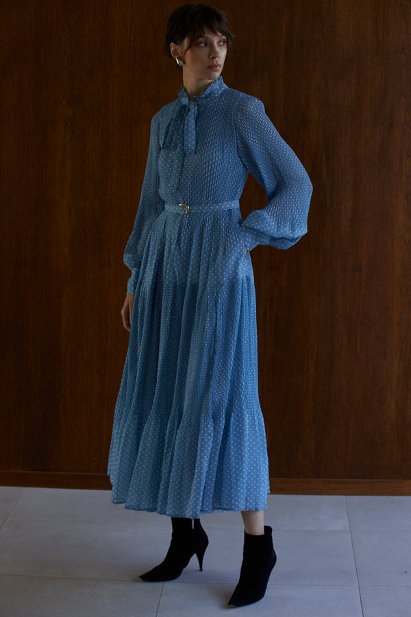 Jasper Pleated Long Sleeve Dress <br> -SAX-