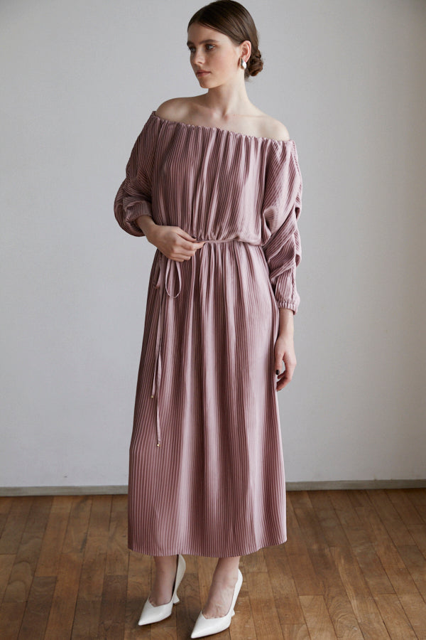 Isabel Pleated Dress <br> -Mauve PNK-