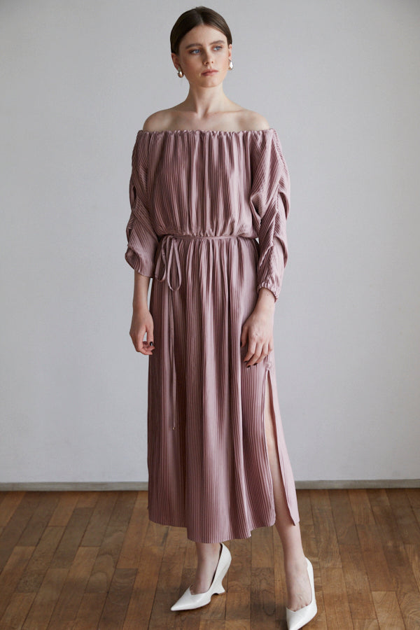 Isabel Pleated Dress <br> -Mauve PNK-