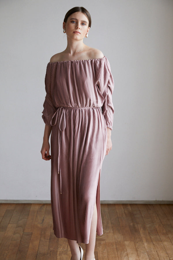 Isabel Pleated Dress <br> -Mauve PNK-