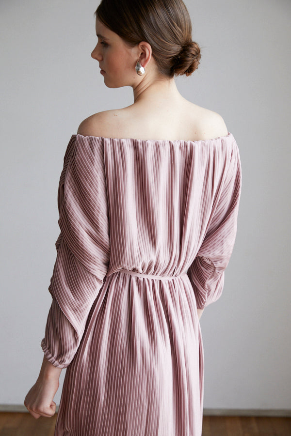 Isabel Pleated Dress <br> -Mauve PNK-