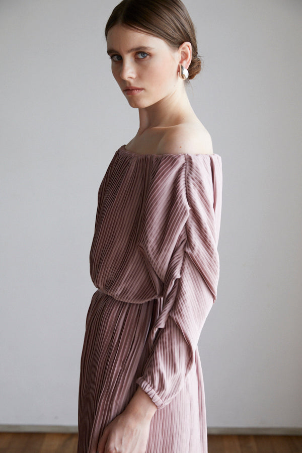 Isabel Pleated Dress <br> -Mauve PNK-