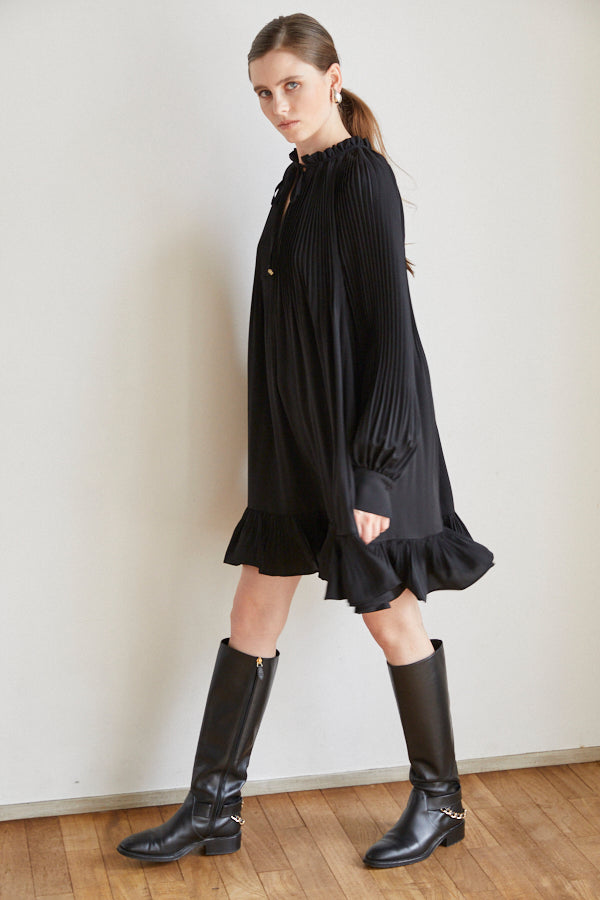 Marion Pleated Dress <br> -BLK-