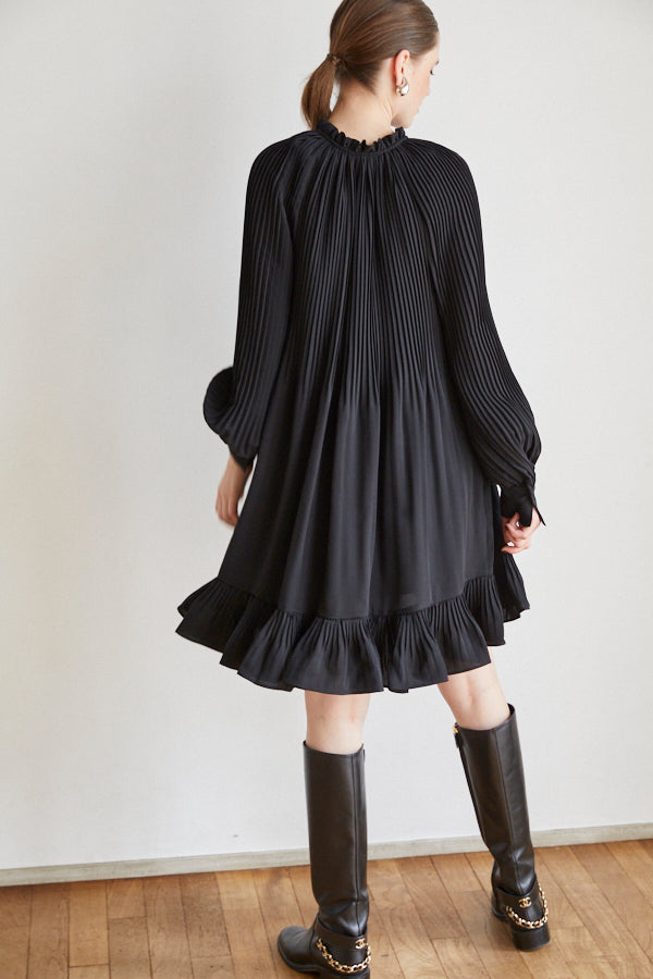 Marion Pleated Dress <br> -BLK-