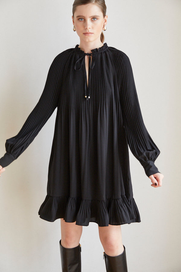 Marion Pleated Dress <br> -BLK-