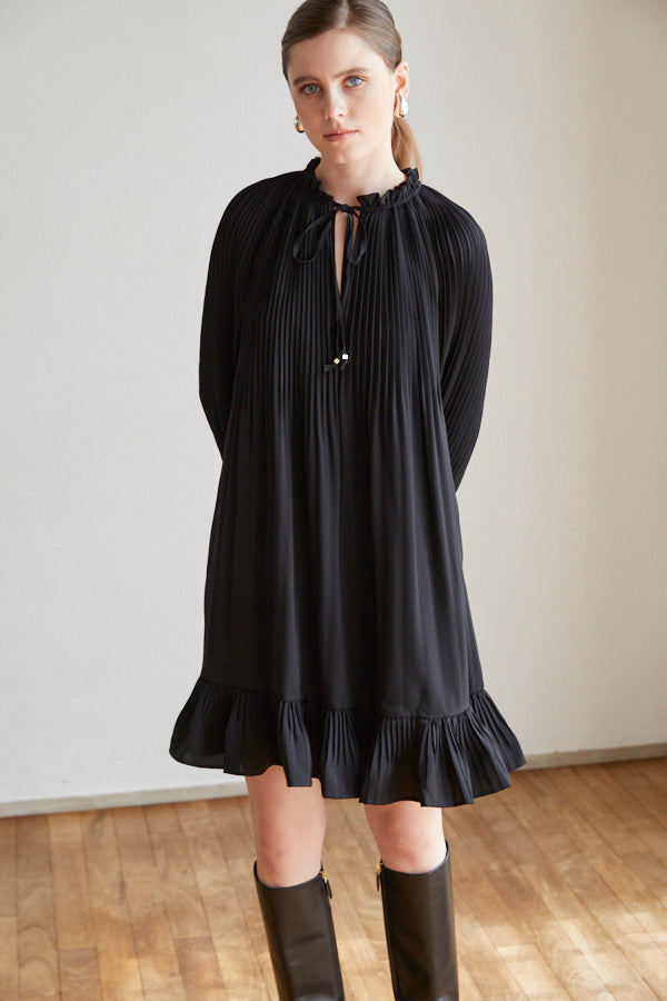 Marion Pleated Dress <br> -BLK-