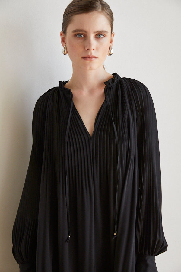 Marion Pleated Dress <br> -BLK-