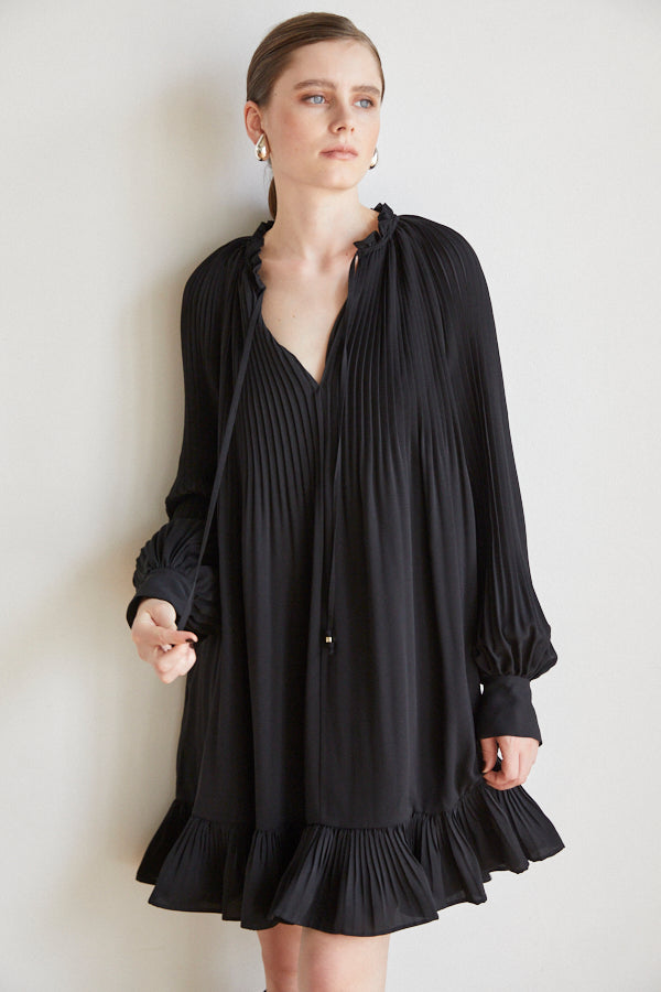 Marion Pleated Dress <br> -BLK-