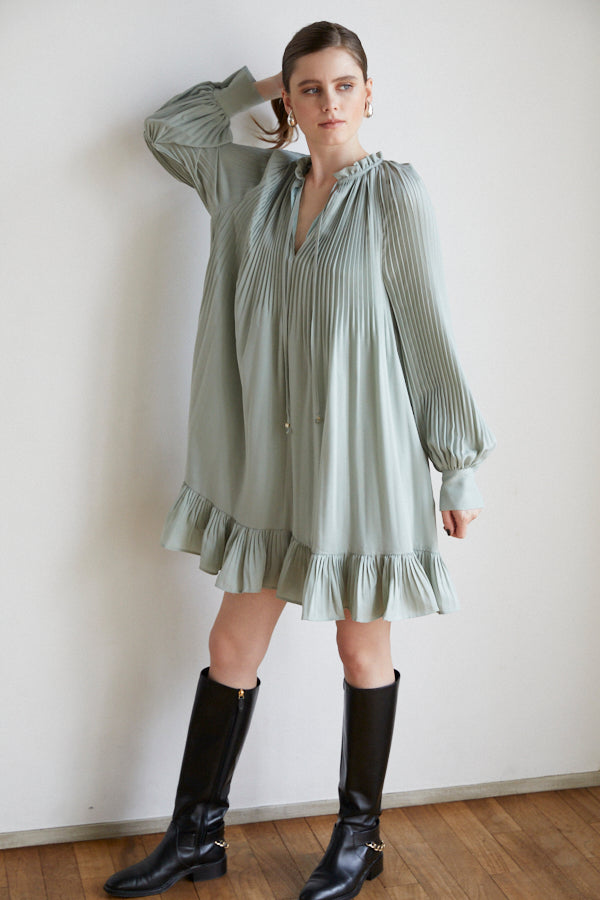 Marion Pleated Dress <br> -Mint-