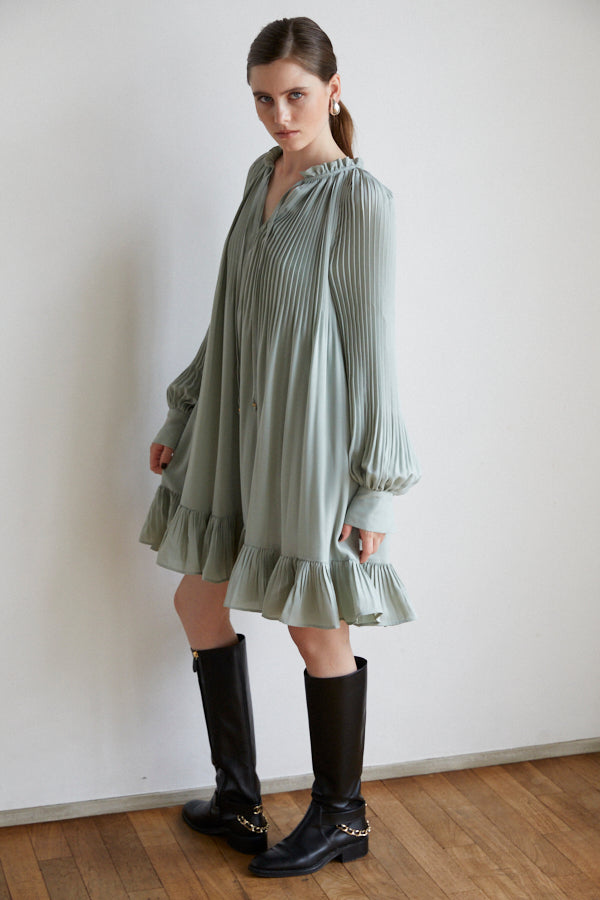 Marion Pleated Dress <br> -Mint-