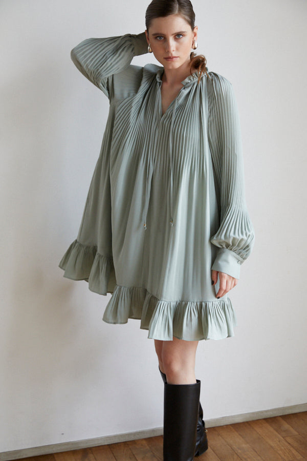 Marion Pleated Dress <br> -Mint-