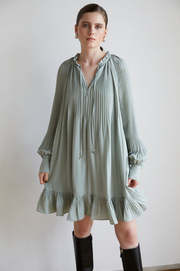 Marion Pleated Dress <br> -Mint-