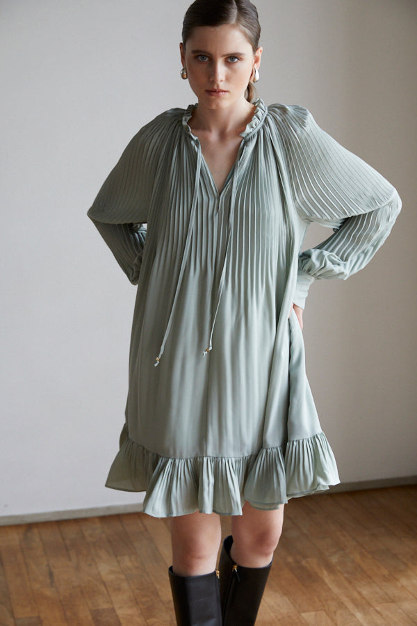 Marion Pleated Dress <br> -Mint-