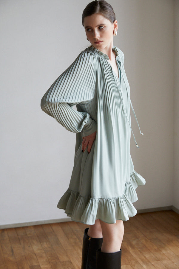 Marion Pleated Dress <br> -Mint-