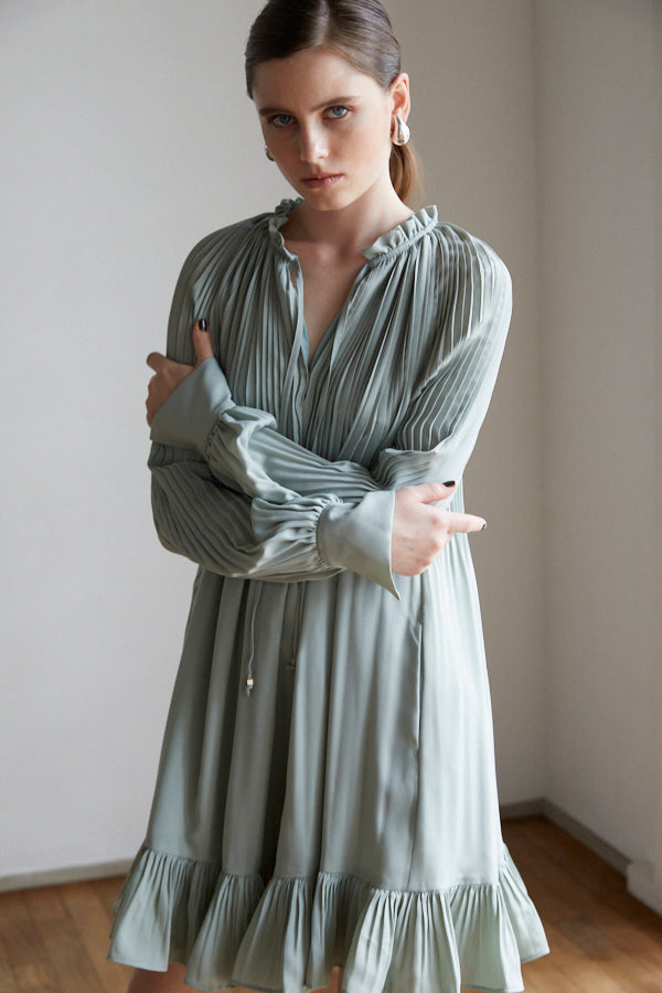 Marion Pleated Dress <br> -Mint-