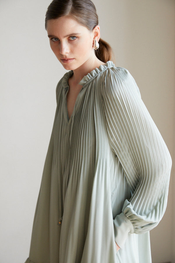 Marion Pleated Dress <br> -Mint-