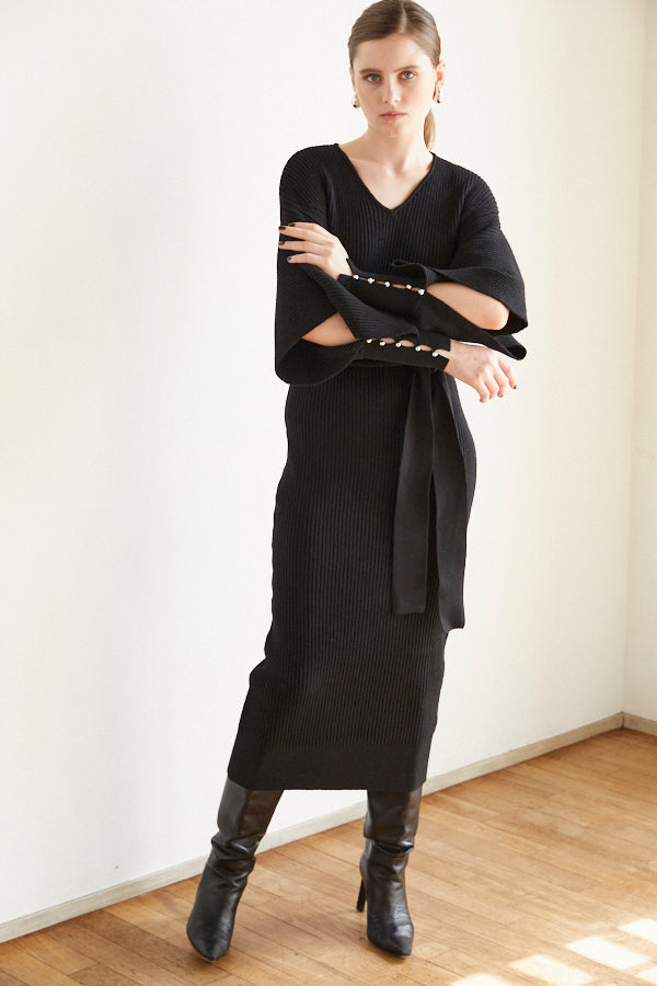 Margot Open Sleeve Knit Dress  <br> -BLK-