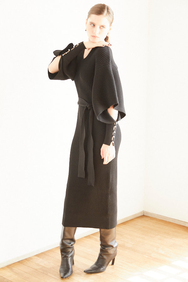 Margot Open Sleeve Knit Dress  <br> -BLK-