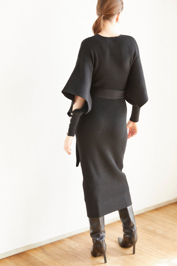 Margot Open Sleeve Knit Dress  <br> -BLK-