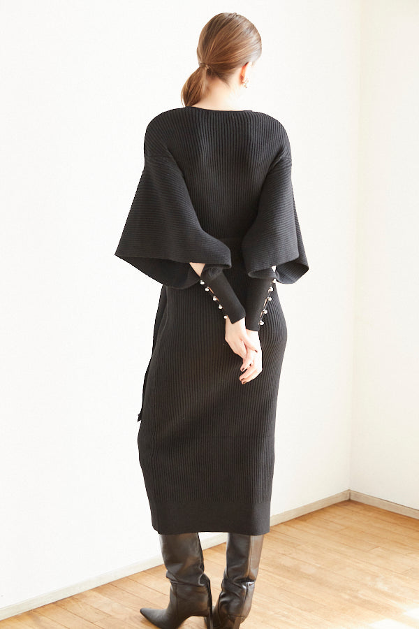 Margot Open Sleeve Knit Dress  <br> -BLK-