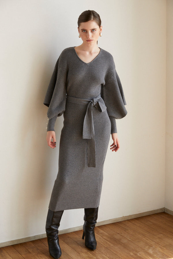 Margot Open Sleeve Knit Dress  <br> -Charcoal-