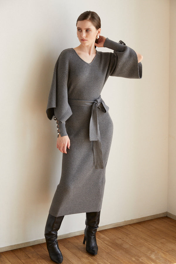 Margot Open Sleeve Knit Dress  <br> -Charcoal-