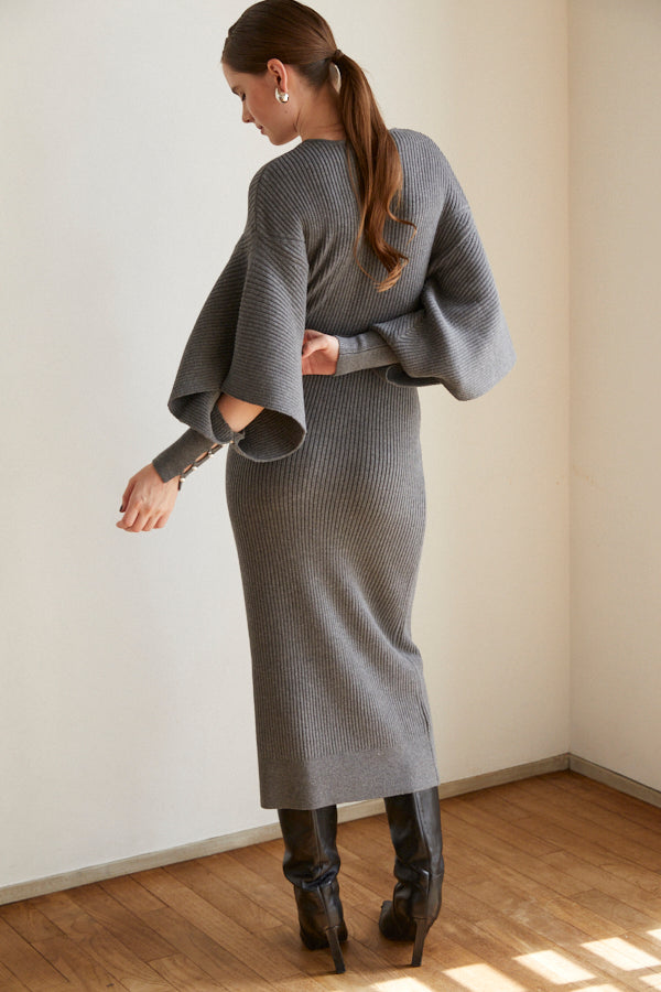 Margot Open Sleeve Knit Dress  <br> -Charcoal-