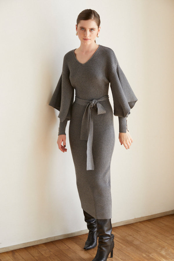 Margot Open Sleeve Knit Dress  <br> -Charcoal-