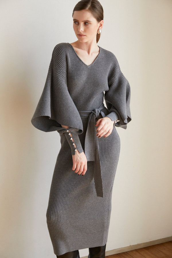 Margot Open Sleeve Knit Dress  <br> -Charcoal-