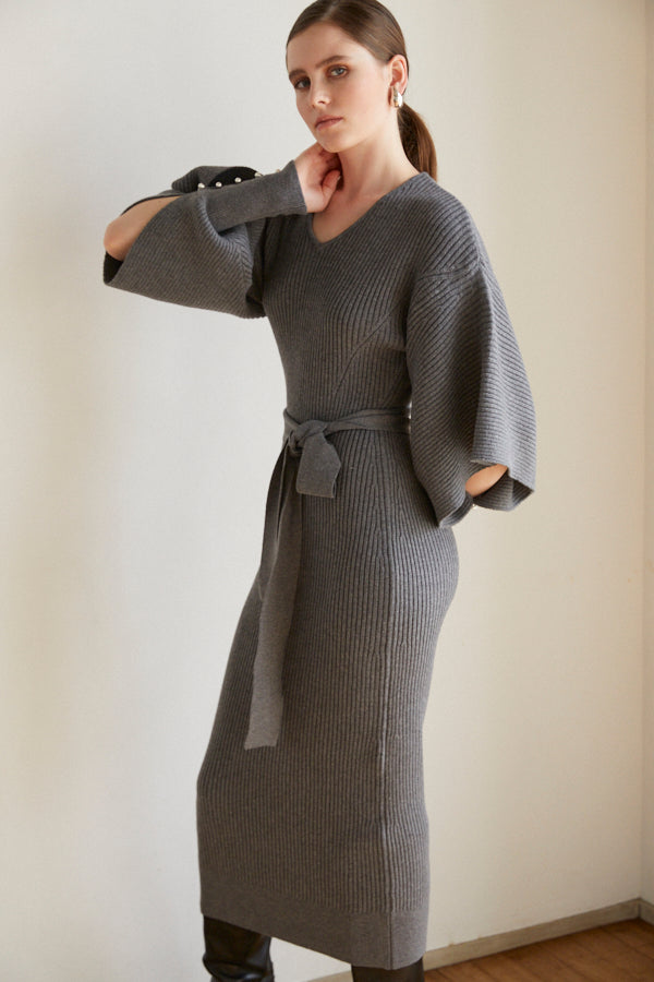 Margot Open Sleeve Knit Dress  <br> -Charcoal-