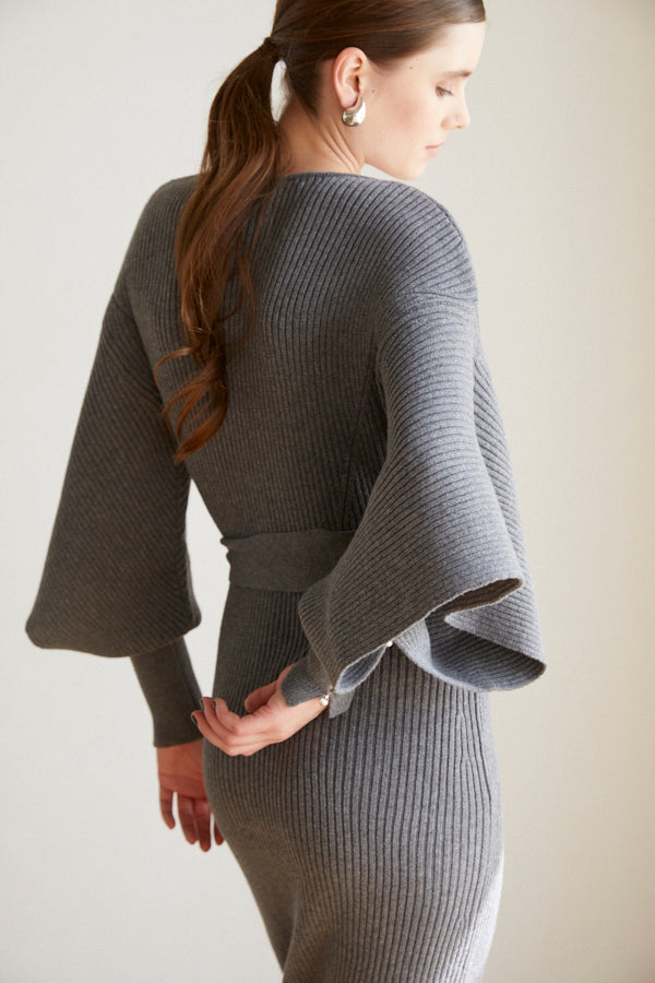 Margot Open Sleeve Knit Dress  <br> -Charcoal-