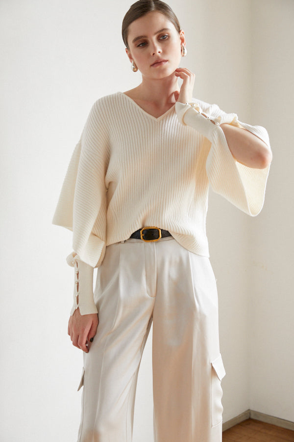 Margot Open Sleeve Knit pullover  <br> -WHT-