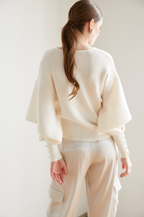 Margot Open Sleeve Knit pullover  <br> -WHT-